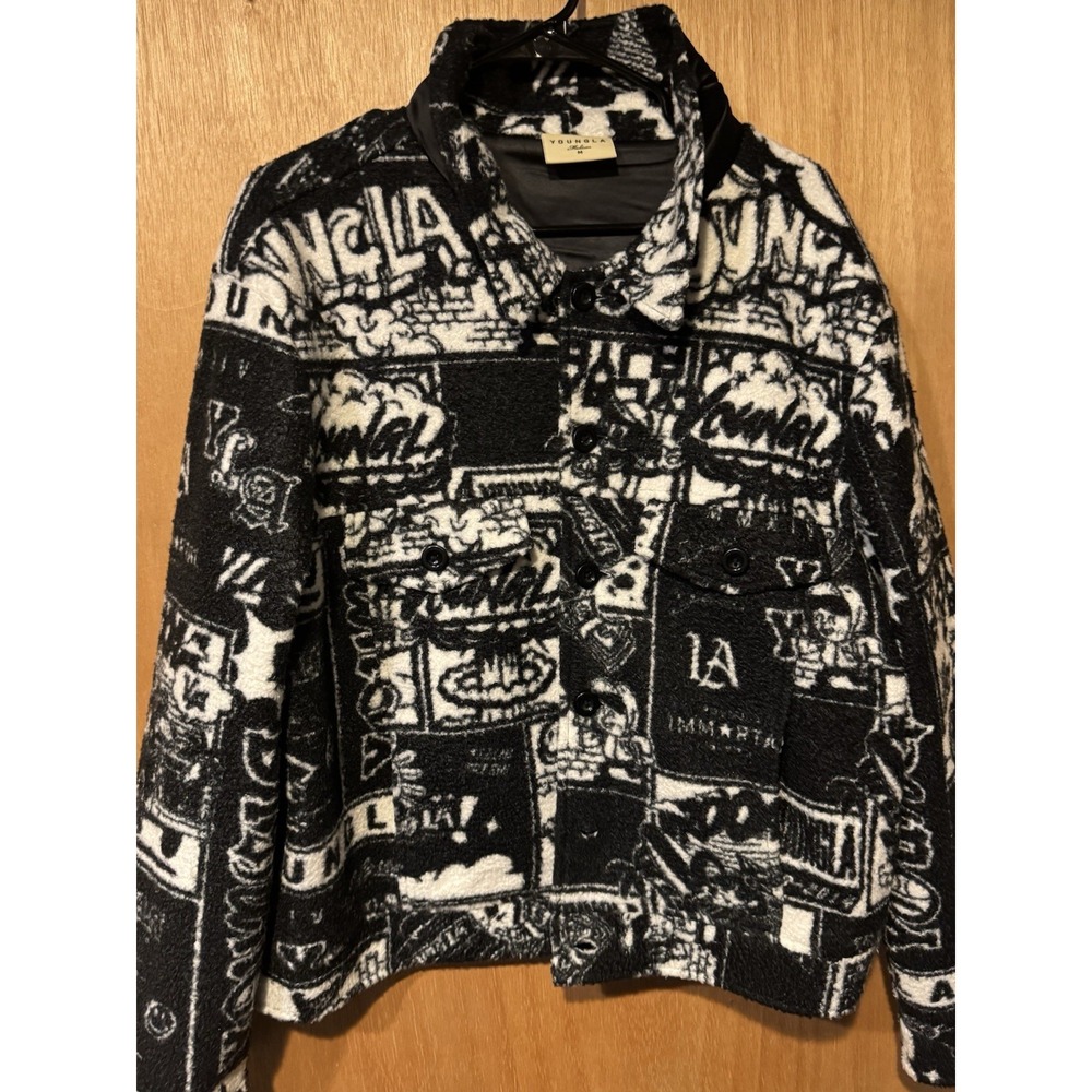 Young LA Youngla Sherpa Trucker Jacket Men's M Comic Strip All Over Graphic